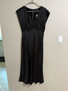 Madewell Satin V-Neck Midi Dress Black Size 2